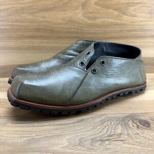 CYDWOQ Womens 8 EU 38 Flats Olive Green Leather Square Toe Vibram Soles